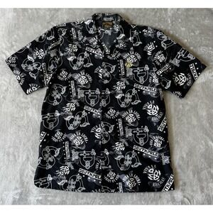 South Pole Black Viva La Lucha La Mascara Graphic all over print Button Shirt M